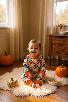  Checker highland cow and pumpkin printed 2 piece set. BLP062403-SOL