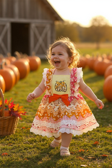  Pumpkin applique girls dress. GSD062101-AMY