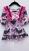 Bat multi printed girls ruffle hem dress. GLD062102-Jean