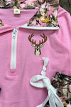 Pink sweatshirt with embroidered reindeer and camouflage pants with pockets. GLP0425-26-MON