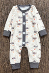 Gray Duck printed baby romper with snaps. LR0425-10-MON