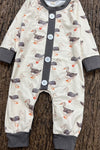 Gray Duck printed baby romper with snaps. LR0425-10-MON