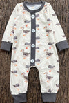 Gray Duck printed baby romper with snaps. LR0425-10-MON