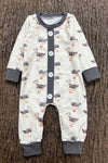 Gray Duck printed baby romper with snaps. LR0425-10-MON