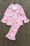 Pink nutcracker button up pajamas. GLP0424-2Mon