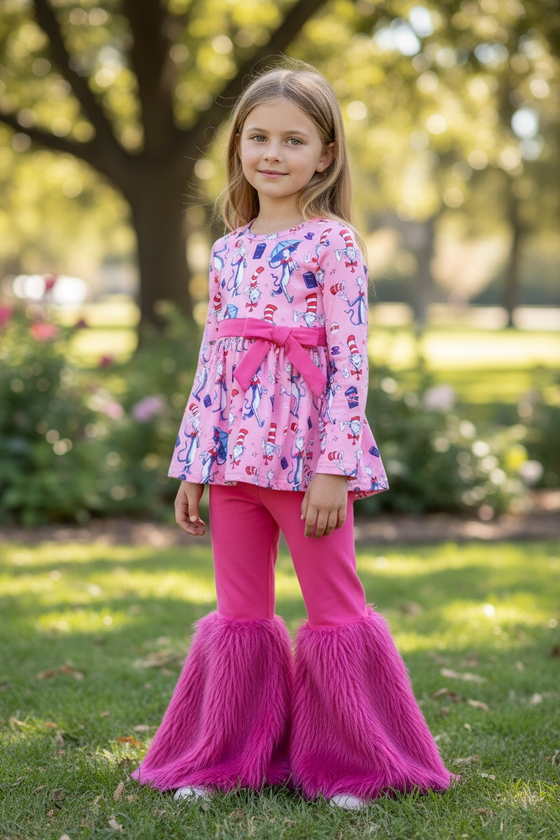 Cute Dr.S character printed girls tunic and faux fur bells. OFG60220 SOL