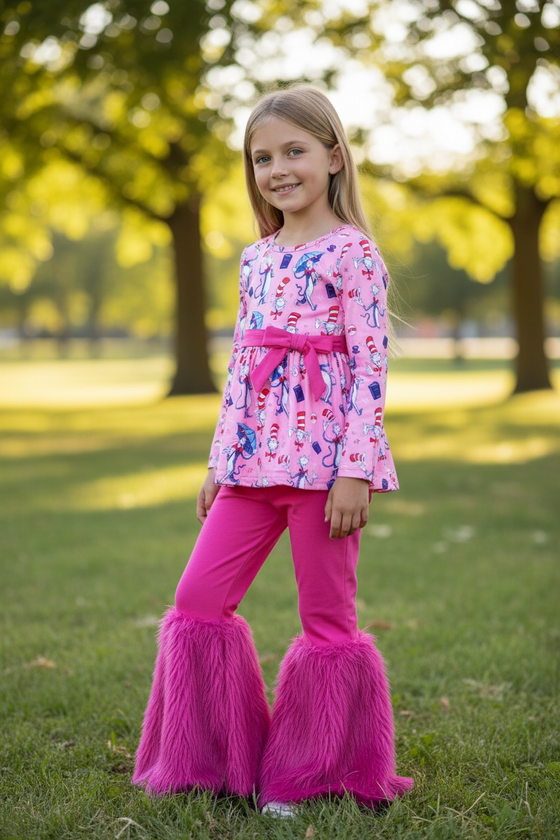 Cute Dr.S character printed girls tunic and faux fur bells. OFG60220 SOL