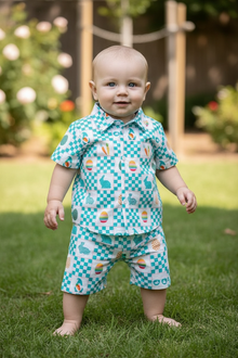  Easter checker printed boys 2 piece set. OFB50846 jean