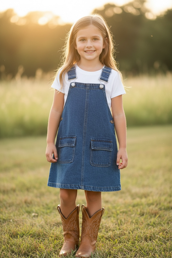 Dark blue denim overalls with front pockets. DRG55532 SOL