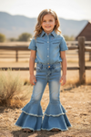 LT. blue Western  double layer bell pants with adjustable string. PNG50255-AMY