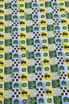 51" X 60" Little man, tractor printed throw size blanket with cozy faux fur.