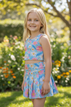 Aqua flora printed active wear girls 2 piece set. GSD092002 AMY