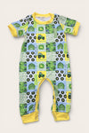 Little man" Tractor printed boys baby romper w/yellow trim. SR100108-SOL
