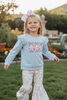 Easter bunny printed on lt.blue top & floral bell bottoms. GLP102311-JEANNE