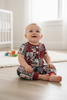 Yee haw" multi-printed boys western romper with snaps. SR102326-Jean