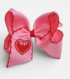 5" Embroidered heart valentines hair bows. 3pcs/$12.00