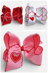 5" Embroidered heart valentines hair bows. 3pcs/$12.00