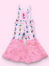 Dr. S multi-printed girls romper with faux fur. PNG50794 JEAN