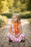 Pink & orange boot printed girls jumpsuit. PNG50460 JEAN