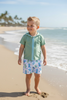 Mauve green swim top with hoodie and western printed shorts. SWB60008 SOL