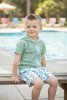 Mauve green swim top with hoodie and western printed shorts. SWB60008 SOL