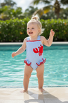 White & blue stripe & Crab printed swimsuit.  SWG60091 AMY