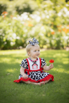Farmhouse applique dress w/ cow print & red ruffle trim. DRG60408 AMY