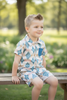 Teal aztec on cream button up shirt & shorts. BSSO120205-JEAN