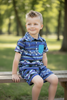 Blue aztec button up shirt & shorts. BSSO120203-AMY