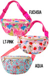 9"X5" Multi-printed character fanny packs.