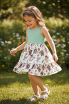Cartoon character printed girls tiered dress. DRG55007 AMY