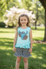 Bull skull on ruffle top and checkered shorts w/ruffle trim. OFG60703 SOL