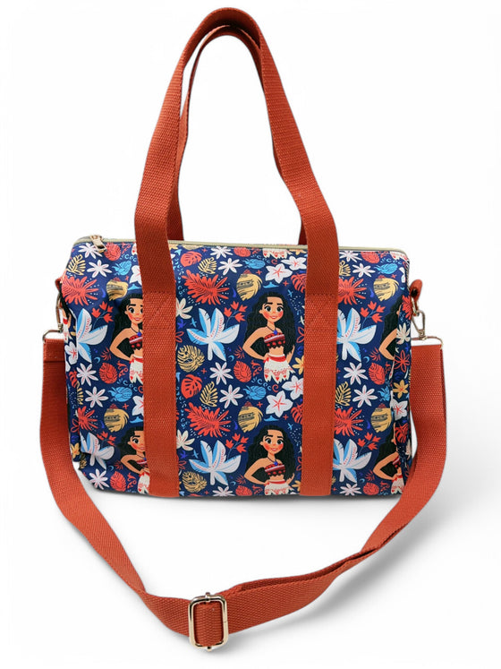 Navy blue character printed girls duffle bag.