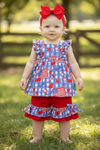 USA patriotic tunic & red shorts with ruffle hem. GSSO112003-AMY