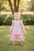 Multi-Color Ditsy floral tunic w/angel sleeve and pink shorts. GSSO112002-AMY