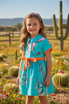 Teal cactus printed girls dress. DRG60006 JEAN