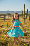 Teal cactus printed girls dress. DRG60006 JEAN