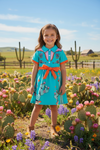 Teal cactus printed girls dress. DRG60006 JEAN