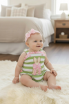 Easter bunny applique & Green / white stripe printed baby bodysuit. RPG60156 JEAN