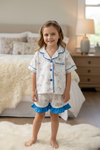 Easter bunny printed pajamas set with royal blue trim. PJG60022 AMY