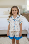 Easter bunny printed pajamas set with royal blue trim. PJG60022 AMY