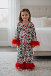 Heart & cheetah printed pajamas with feather trim. GLP112701-SOL