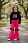 🌸Love Like Jesus" Black long sleeve top & fuchsia bell bottoms. OFG50051 SOL