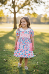 🌸XO XO XO Floral smocked dress with side pockets. DRG50077 JEAN