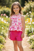 🌸Cute colorful ruffle halter top & fuchsia short set. OFG41073 AMY