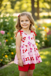 🌸Bow printed ruffle tunic & red shorts. OFG40755 SOLL