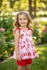 🌸Bow printed ruffle tunic & red shorts. OFG40755 SOLL