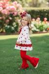 🌸Heart printed on white tunic with red ruffle pants. OFG42791 AMY