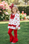 🌸Heart printed on white tunic with red ruffle pants. OFG42791 AMY