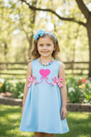 🌸Heart on blue dress with side bows. DRG50071 JEAN